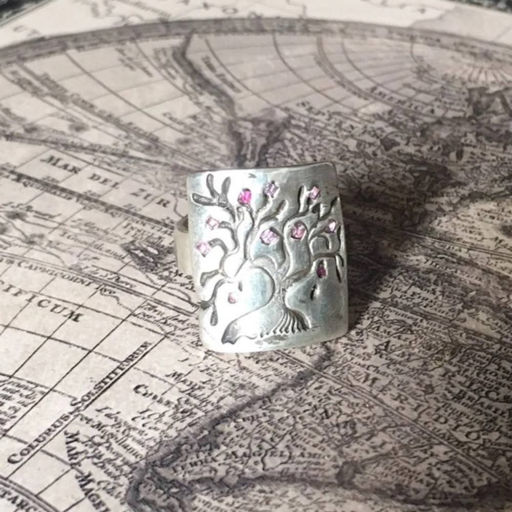 Silver Cherry Blossom Ring - image 1